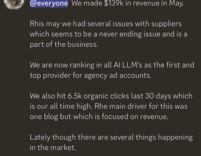 Client reporting an all-time high of 6.5K organic clicks in 30 days and organic revenue over $139K in a month